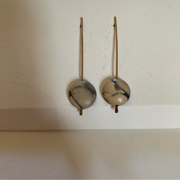 Baleen Gold and Cream Marble Drop Earrings - Picture 3 of 4